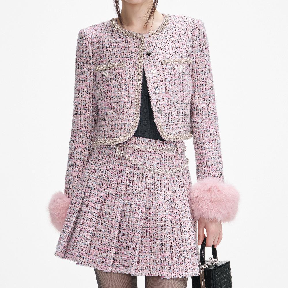 Self Portrait Pink Boucle Fur Cuff Jacket CLOTHING