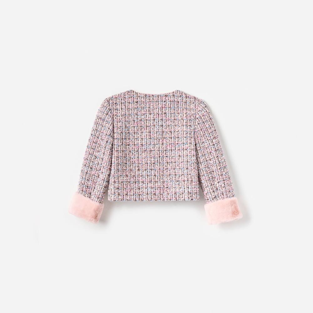 Self Portrait Pink Boucle Fur Jacket KIDS