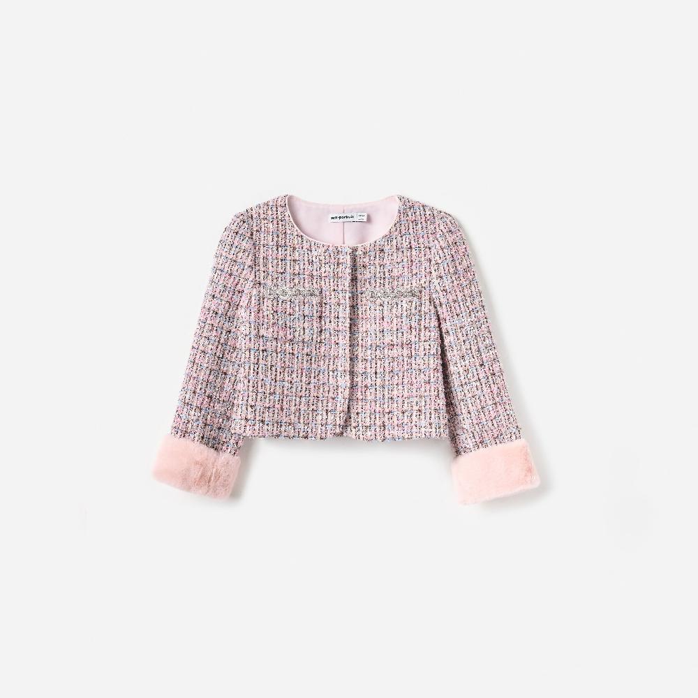 self portrait Pink Boucle Fur Jacket KIDS
