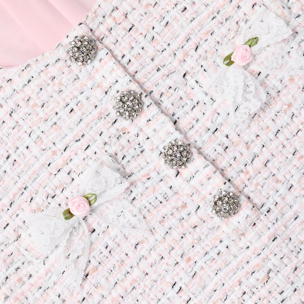 Self Portrait Pink Boucle Lace Bow Dress KIDS