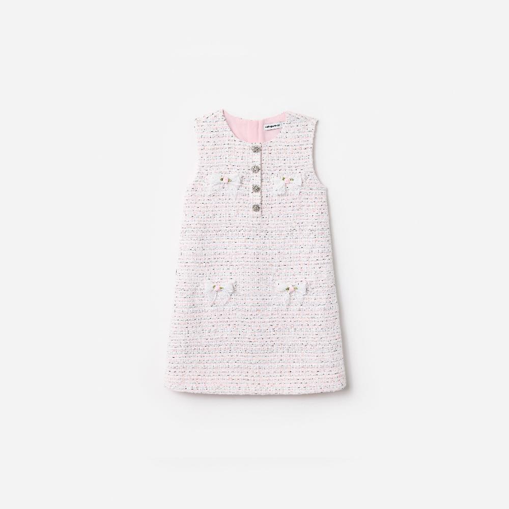 self portrait Pink Boucle Lace Bow Dress KIDS