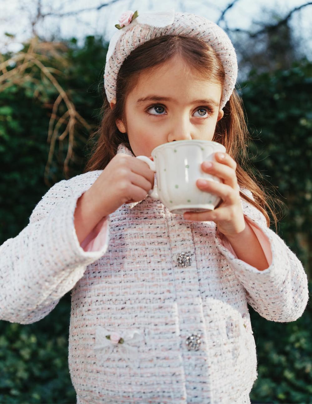 Self Portrait Pink Boucle Lace Bow Jacket KIDS