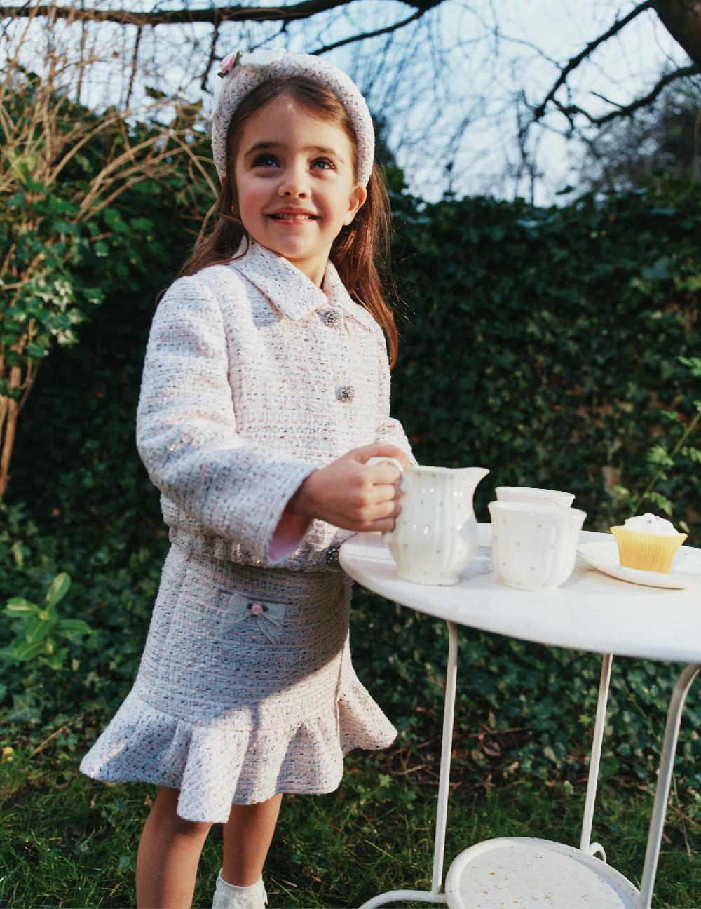 Self Portrait Pink Boucle Lace Bow Skirt KIDS