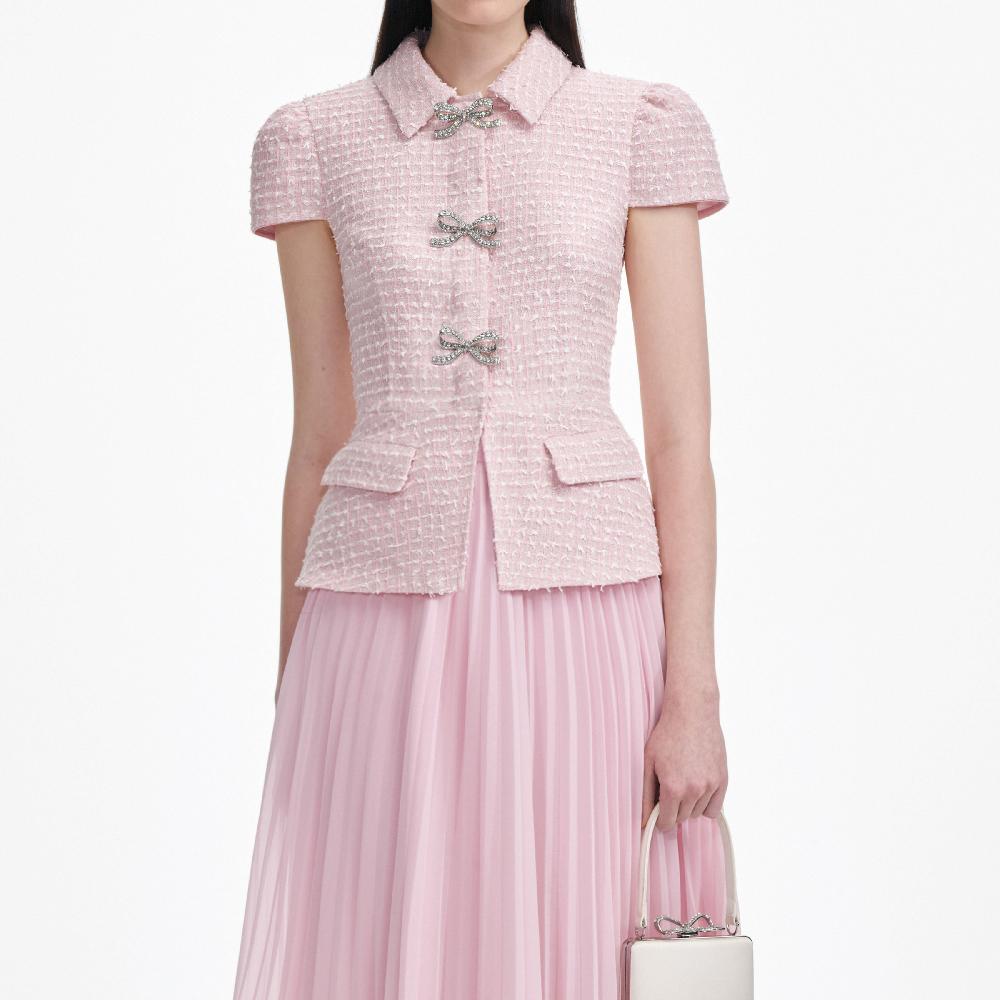 Self Portrait Pink Boucle Midi Dress CLOTHING