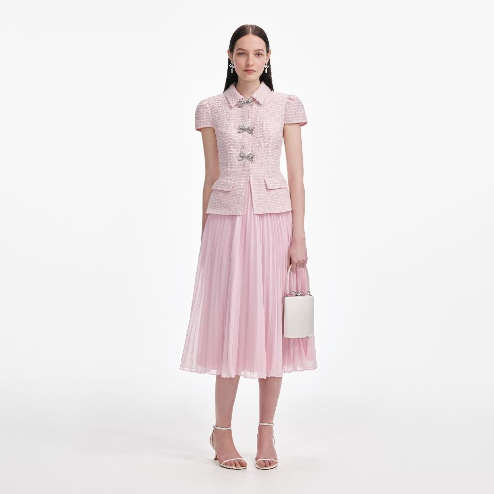 self portrait Pink Boucle Midi Dress CLOTHING