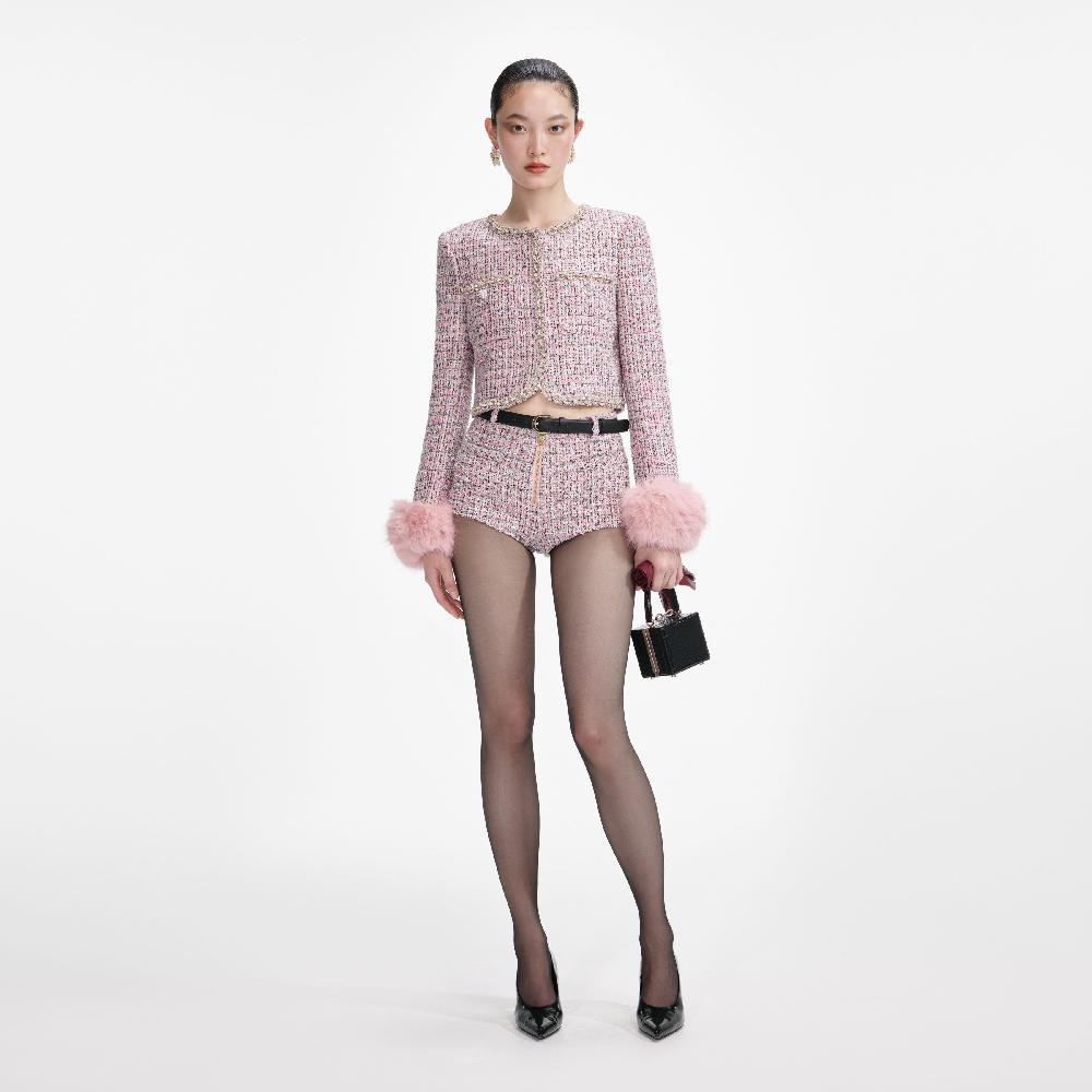 self portrait Pink Boucle Shorts CLOTHING