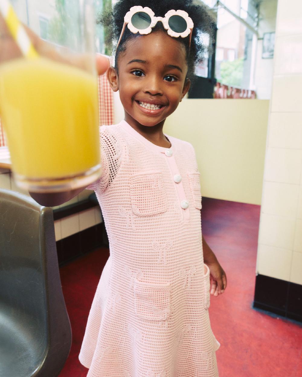 Self Portrait Pink Bow Crochet Knit Dress KIDS
