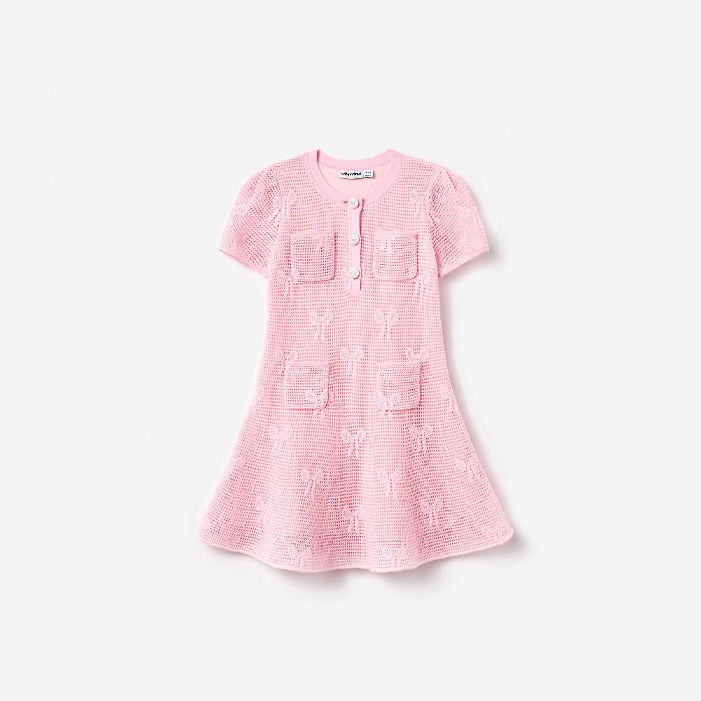 self portrait Pink Bow Crochet Knit Dress KIDS