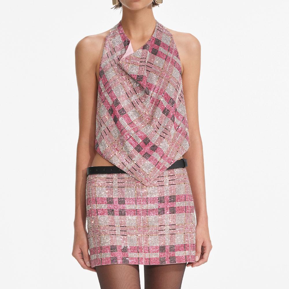 Self Portrait Pink Check Chainmail Skirt CLOTHING