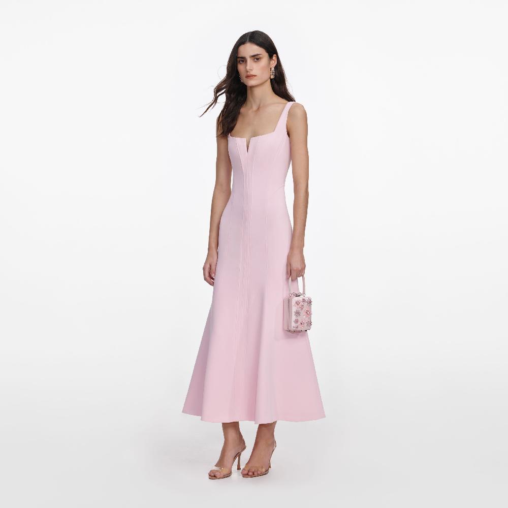 Self Portrait Pink Crepe Midi Dress CLOTHING