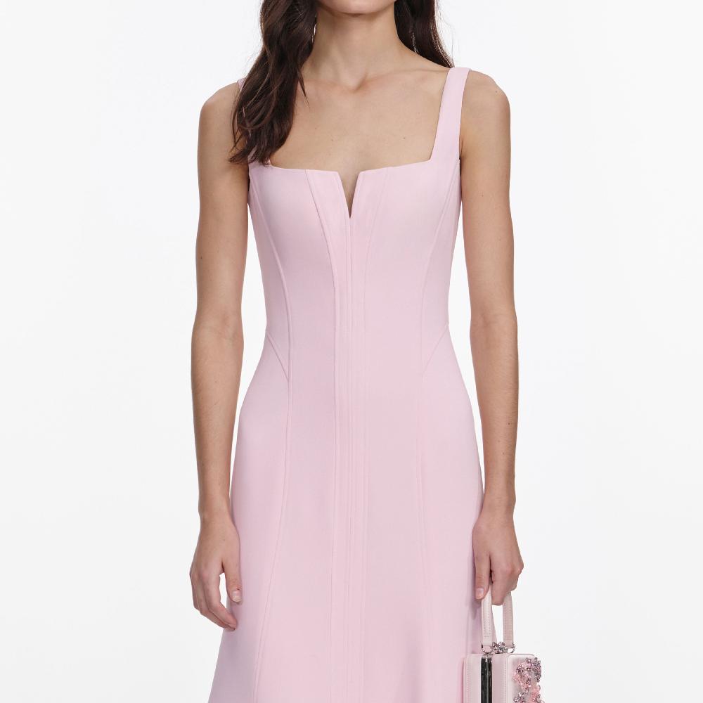 Self Portrait Pink Crepe Midi Dress CLOTHING