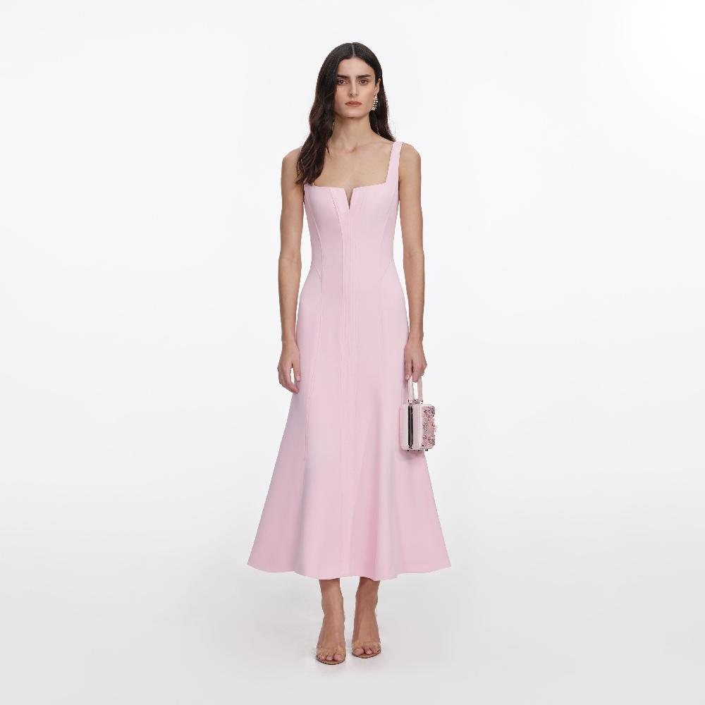 self portrait Pink Crepe Midi Dress CLOTHING