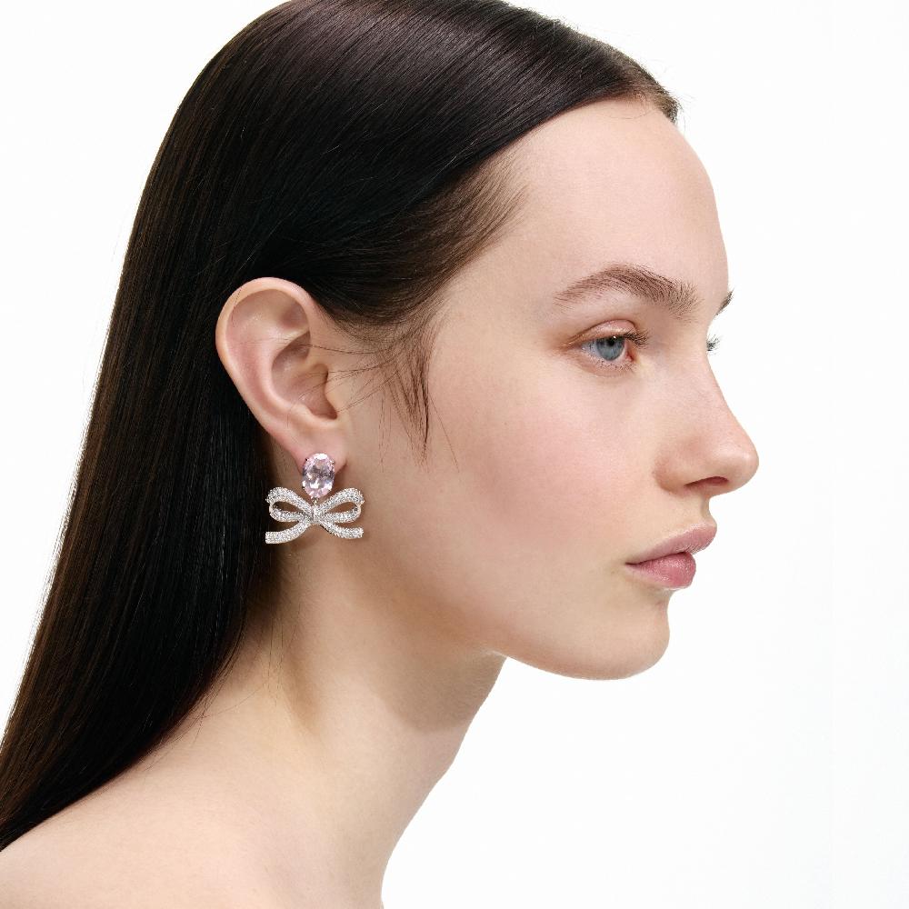 Self Portrait Pink Crystal Bow Earrings JEWELLERY