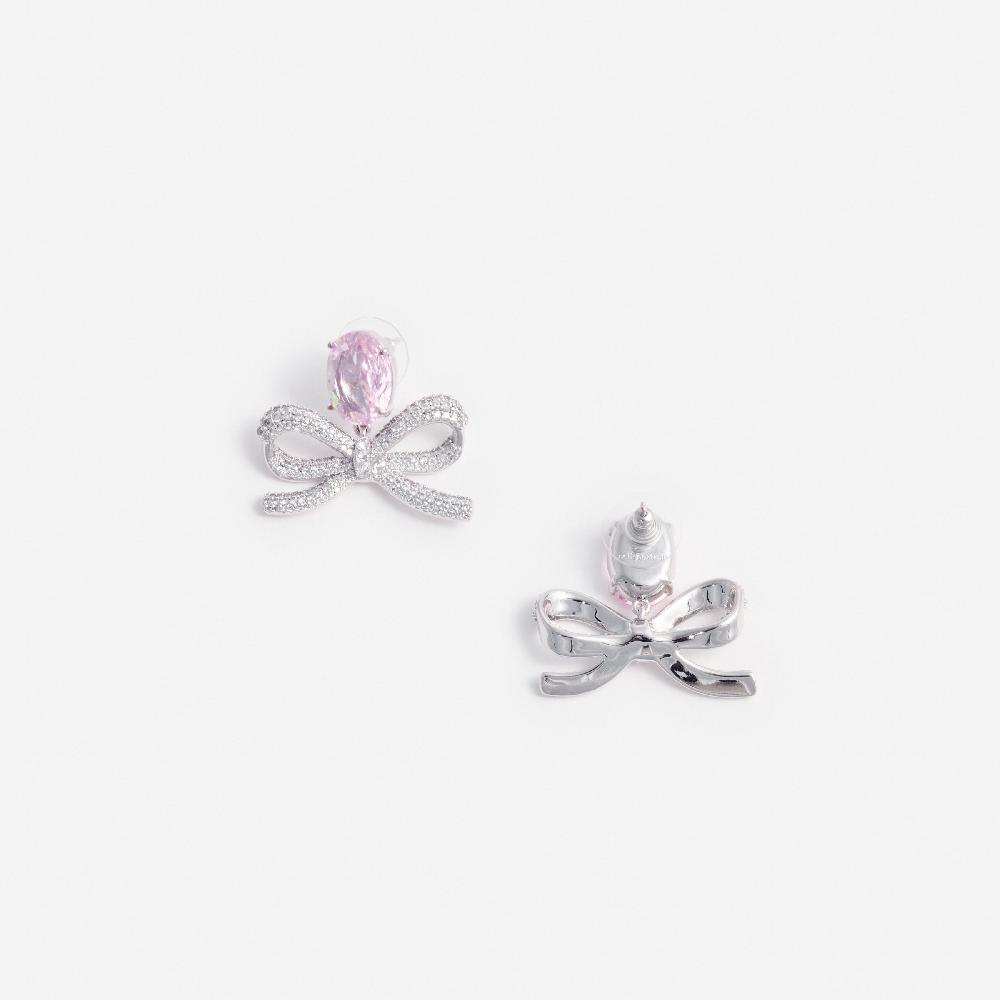 Self Portrait Pink Crystal Bow Earrings JEWELLERY