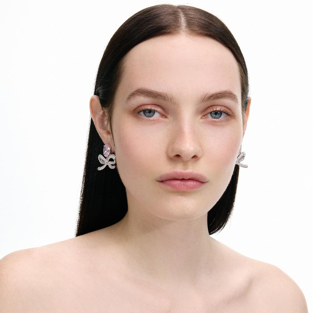 Self Portrait Pink Crystal Bow Earrings JEWELLERY