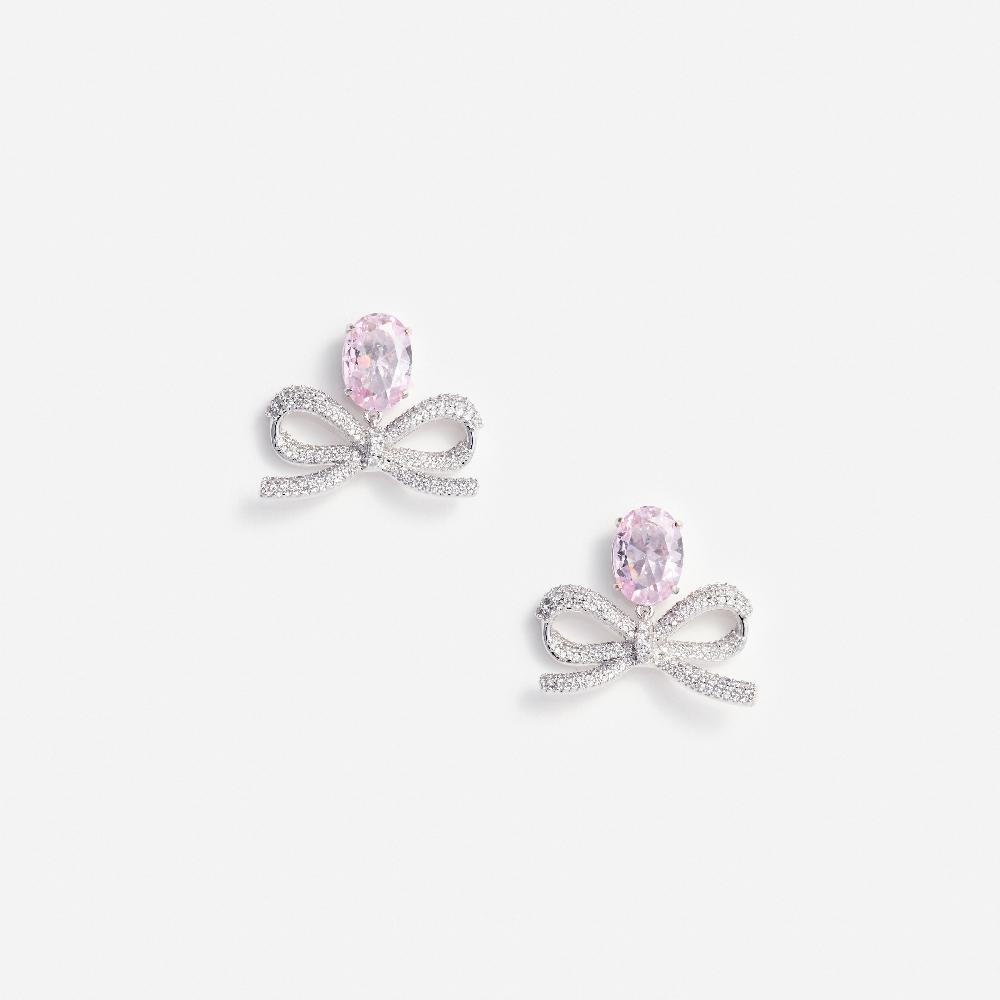 self portrait Pink Crystal Bow Earrings JEWELLERY