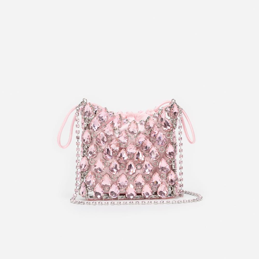 Self Portrait Pink Crystal Chainmail Mini Bag BAGS