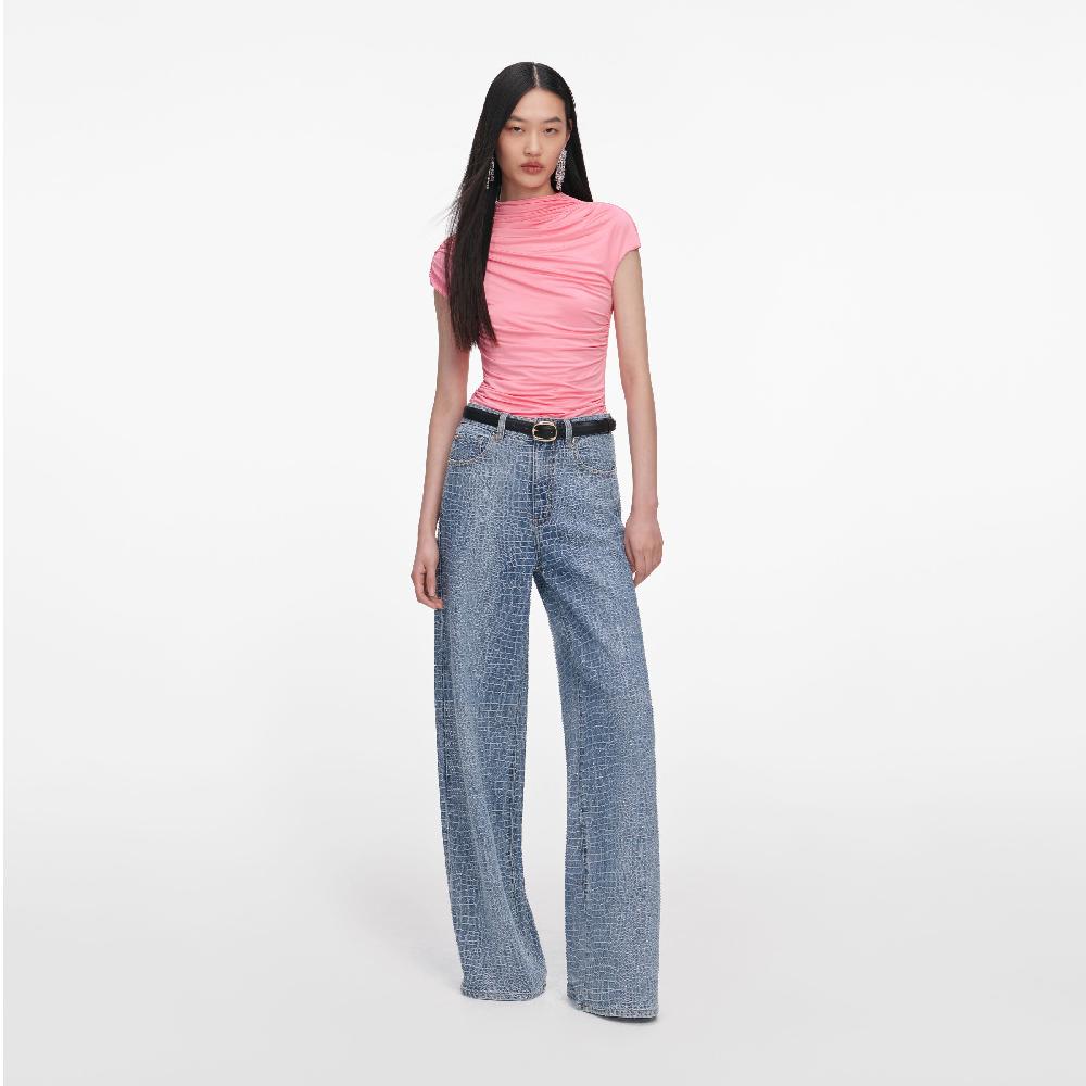 self portrait Pink Jersey Gathered Top CLOTHING