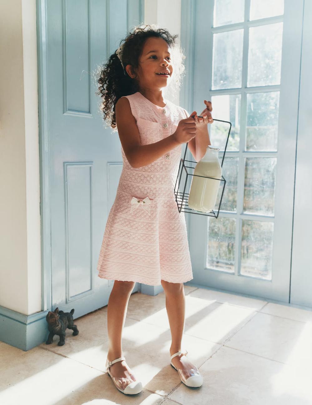 Self Portrait Pink Lace Bow Knit Dress KIDS