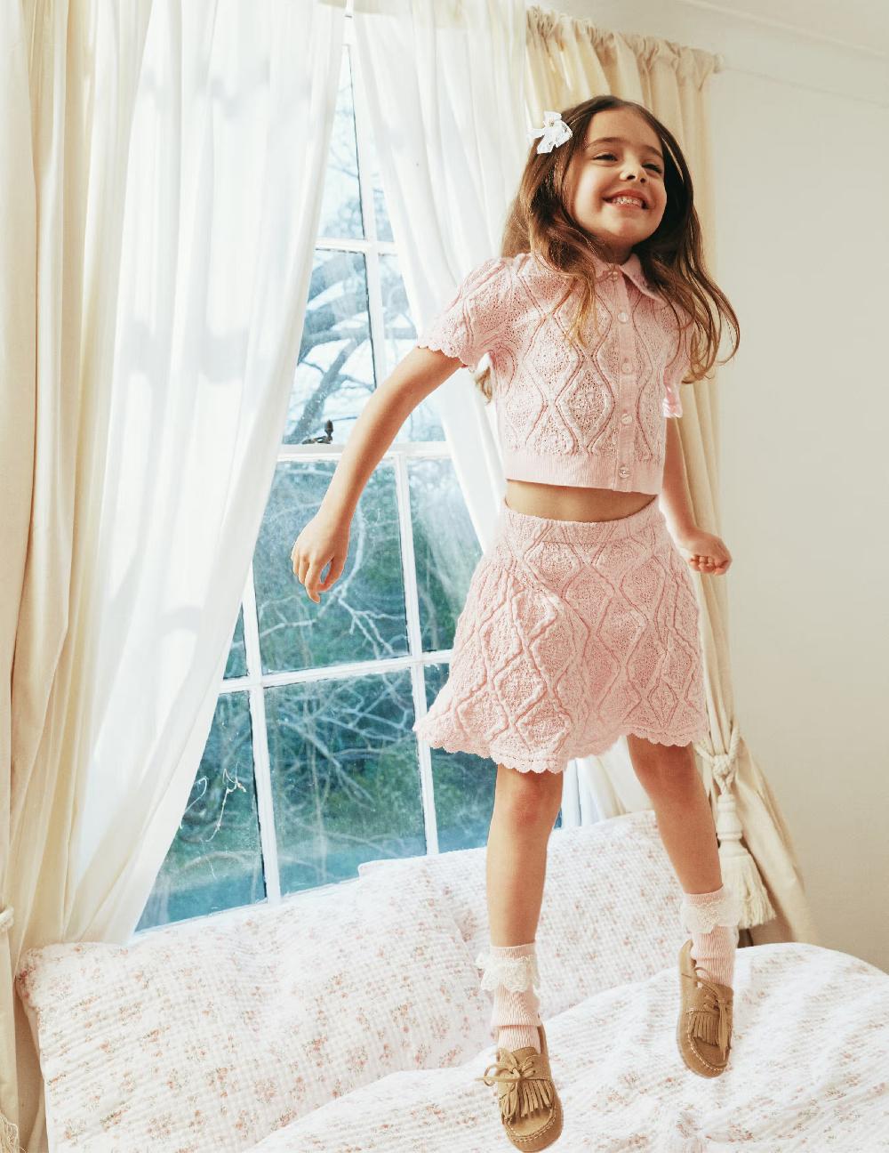 Self Portrait Pink Lace Bow Knit Skirt KIDS