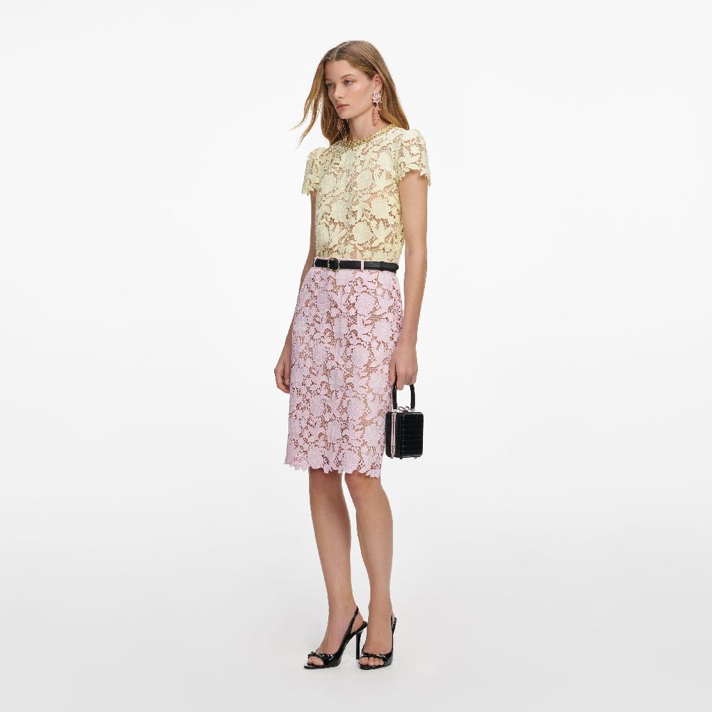 Self Portrait Pink Lace Midi Skirt CLOTHING