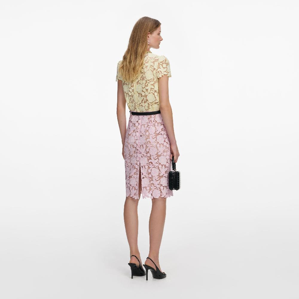 Self Portrait Pink Lace Midi Skirt CLOTHING