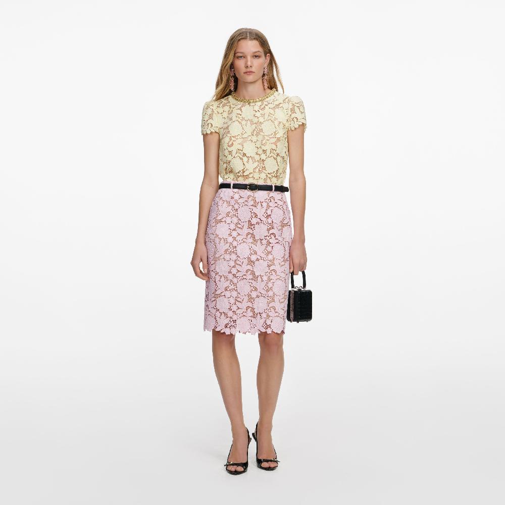 self portrait Pink Lace Midi Skirt CLOTHING