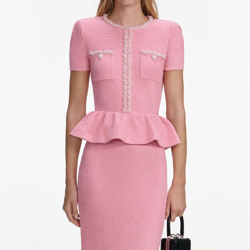Self Portrait Pink Peplum Knit Midi Dress CLOTHING