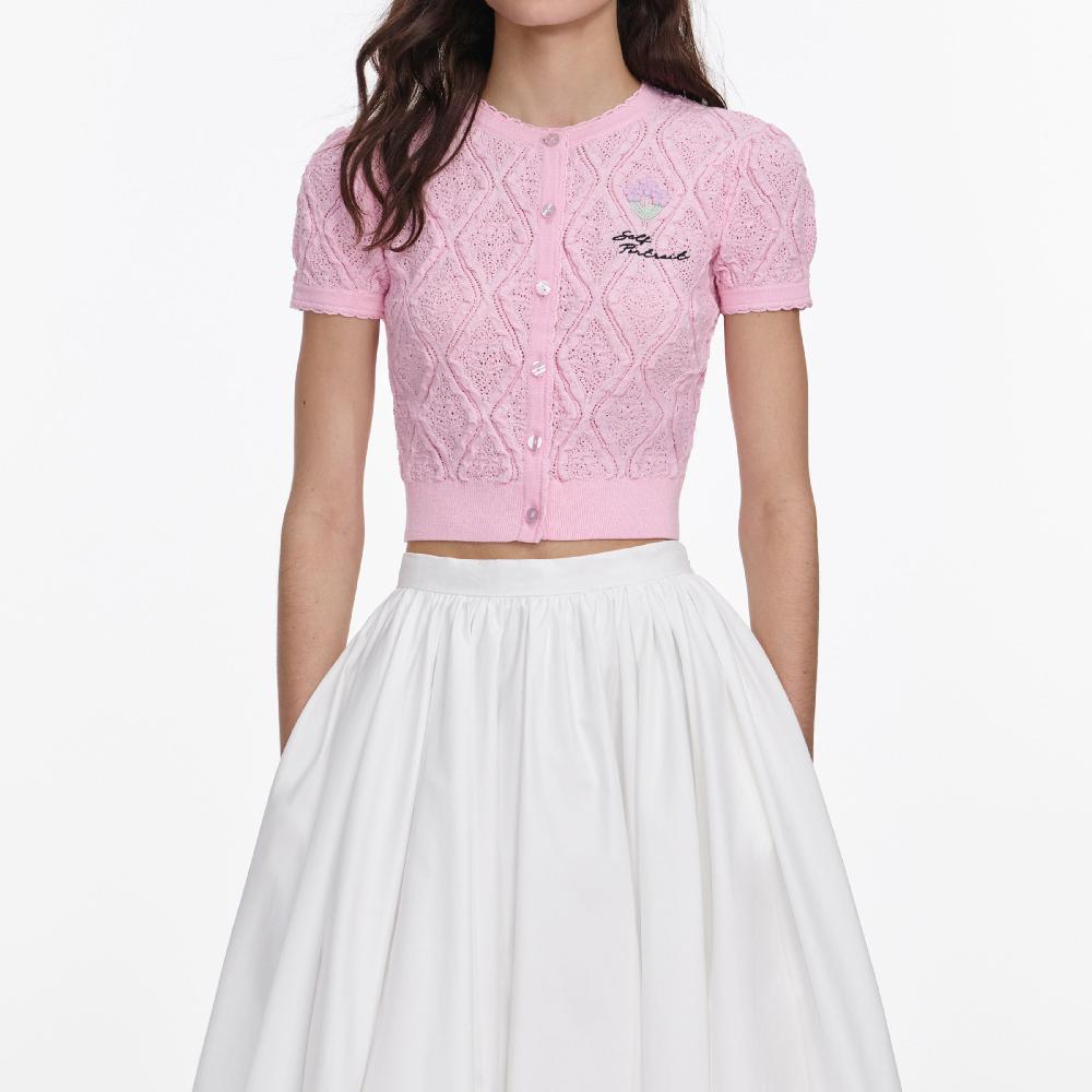 Self Portrait Pink Pointelle Knit Top CLOTHING