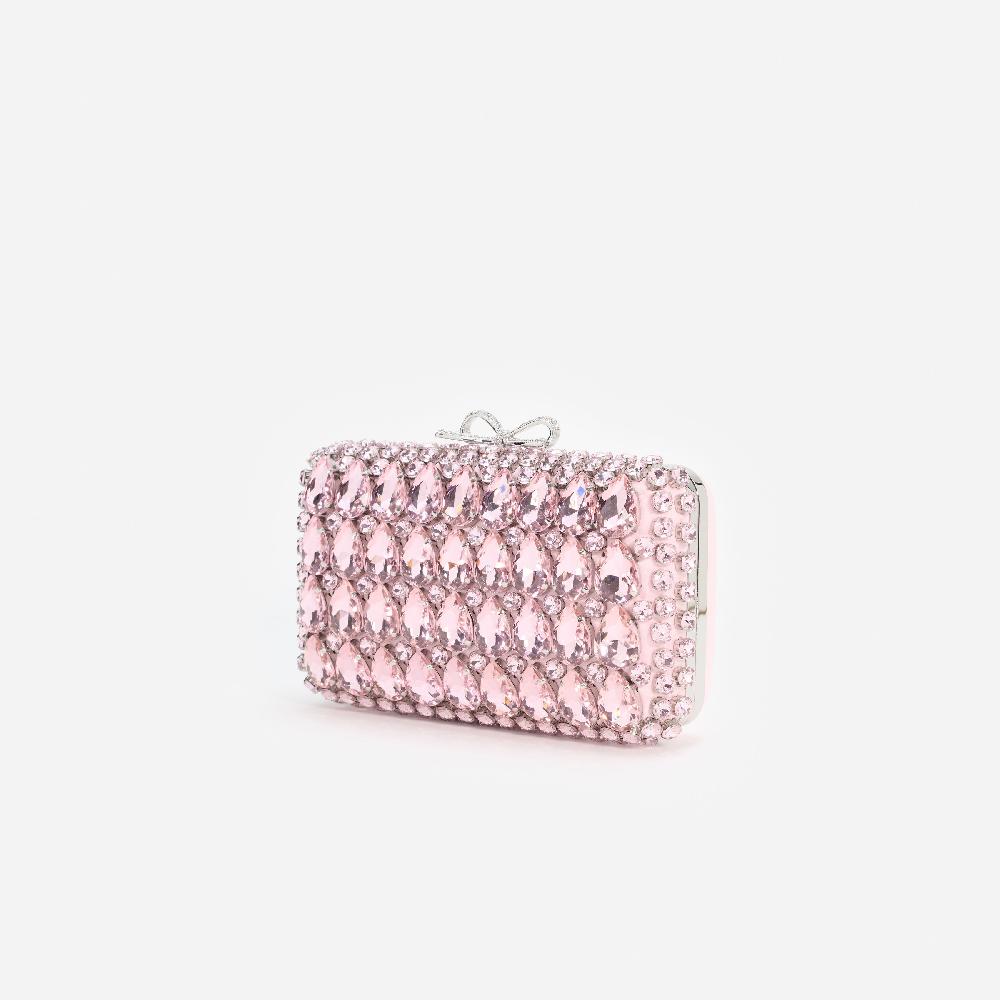 Self Portrait Pink Satin Crystal Clutch Bag BAGS
