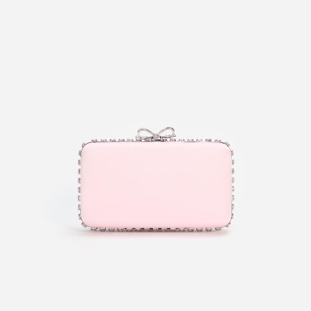 Self Portrait Pink Satin Crystal Clutch Bag BAGS