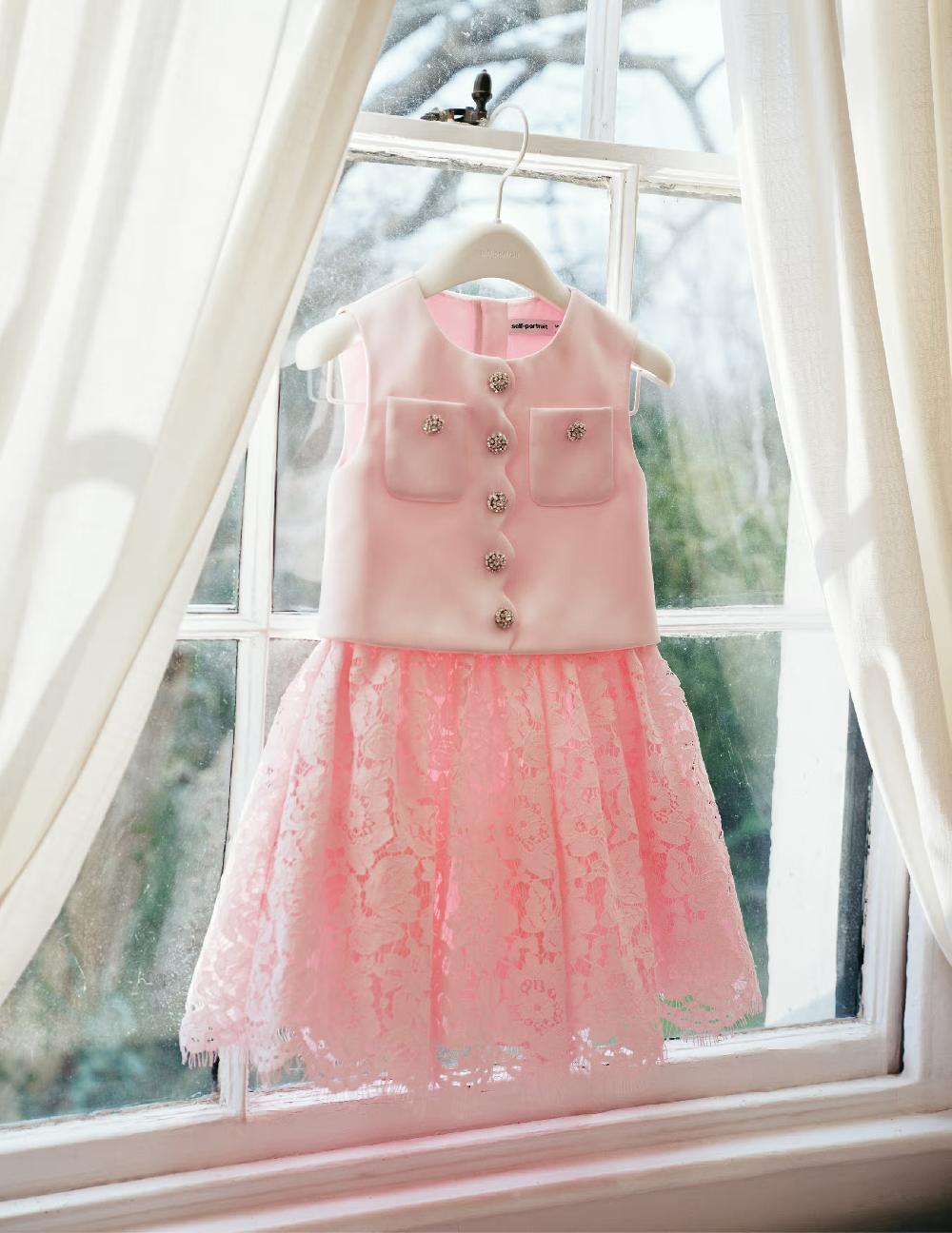 Self Portrait Pink Satin Lace Dress KIDS