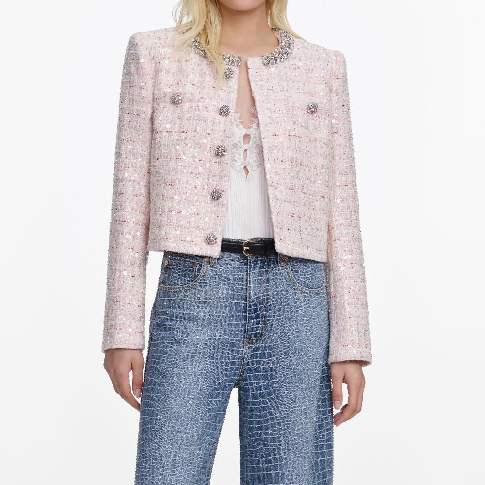 Self Portrait Pink Sequin Boucle Jacket CLOTHING
