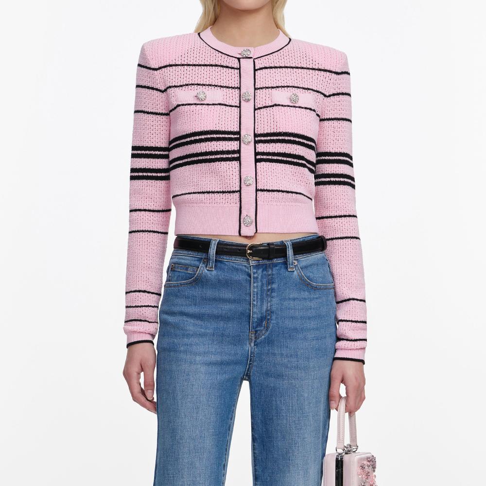 Self Portrait Pink Stripe Cardigan CLOTHING