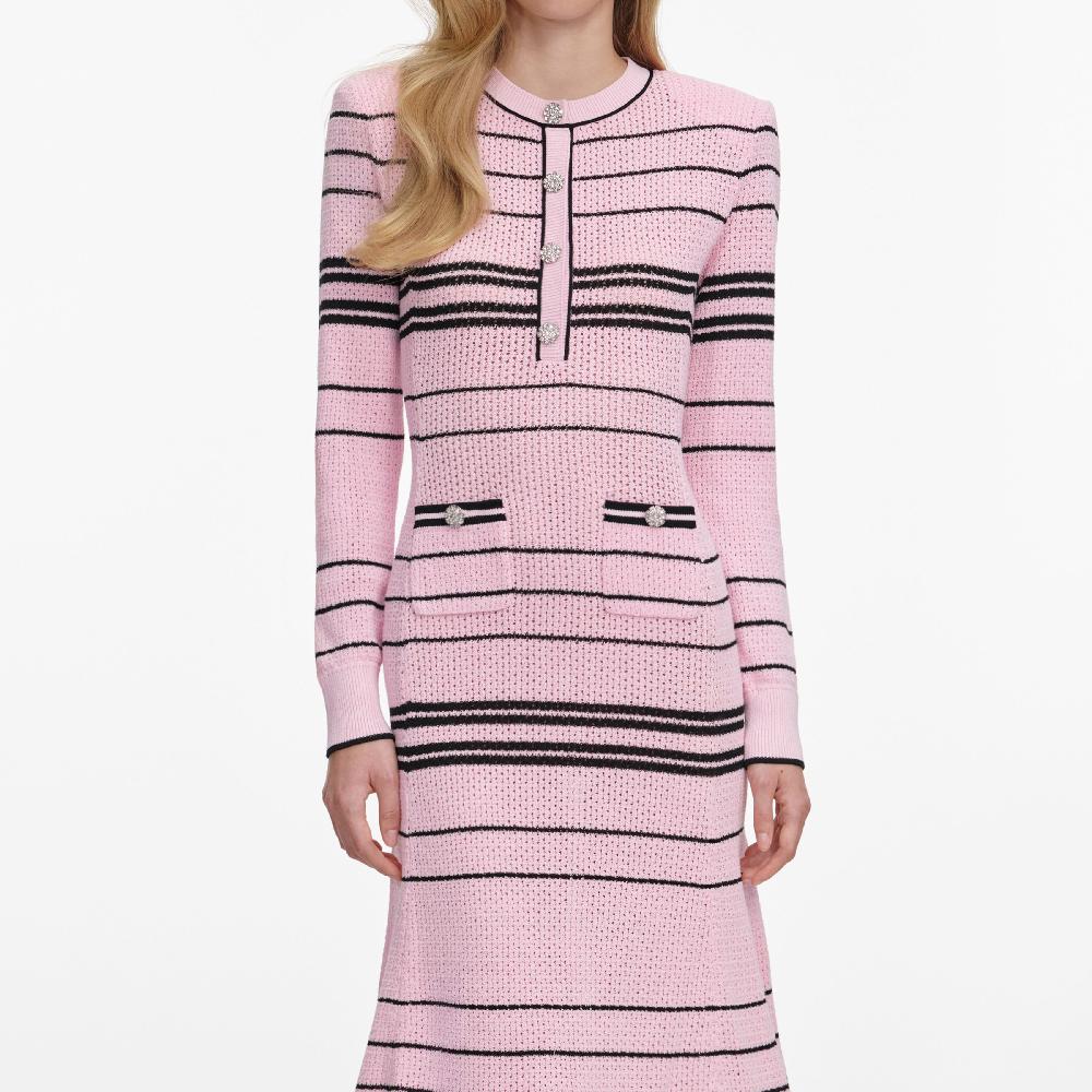 Self Portrait Pink Stripe Knit Midi Dress CLOTHING
