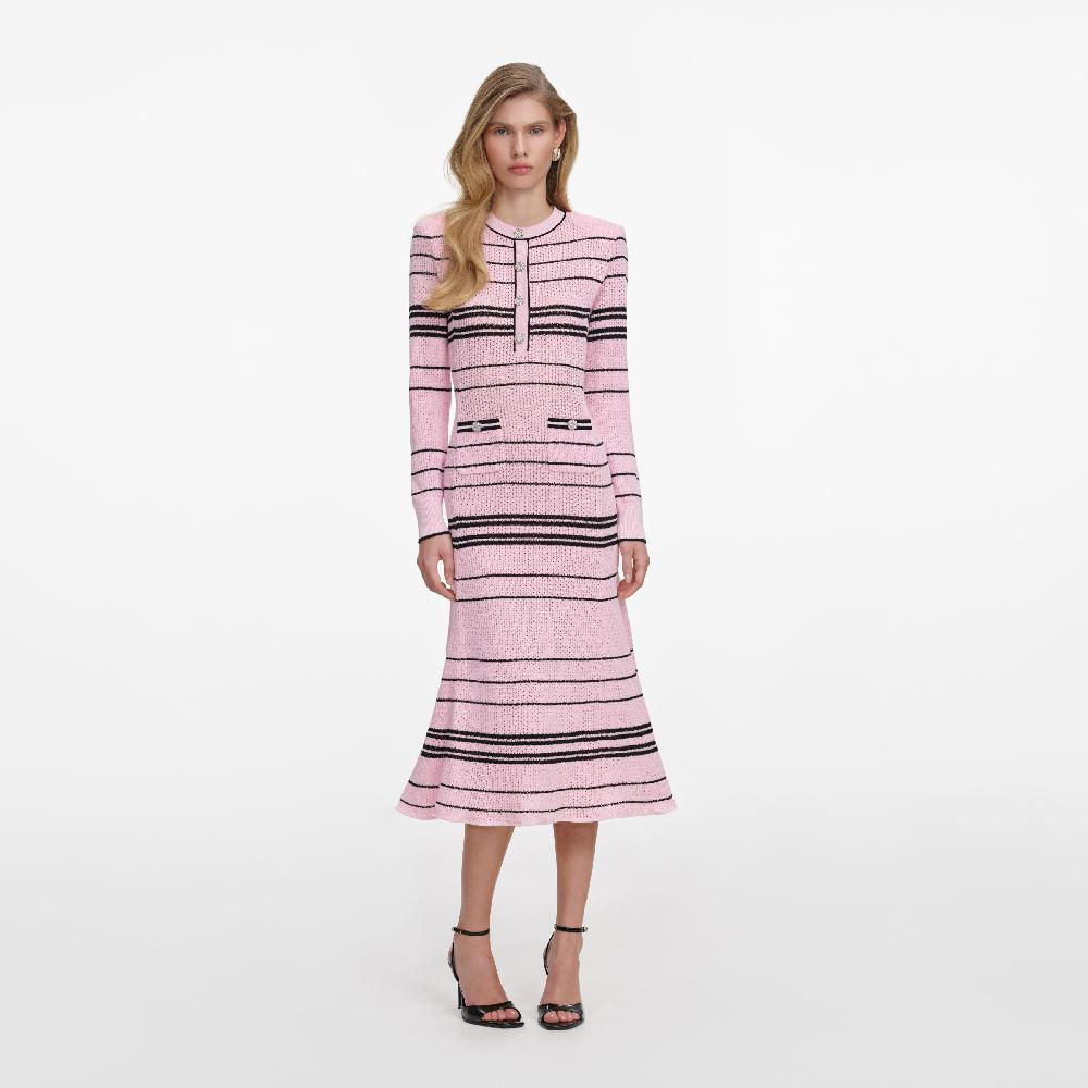 self portrait Pink Stripe Knit Midi Dress CLOTHING