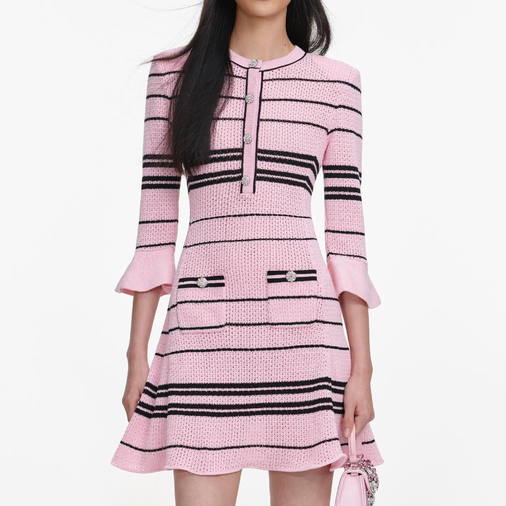 Self Portrait Pink Stripe Knit Mini Dress CLOTHING
