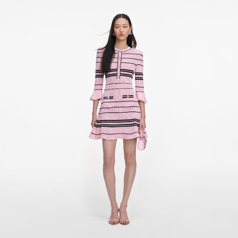self portrait Pink Stripe Knit Mini Dress CLOTHING