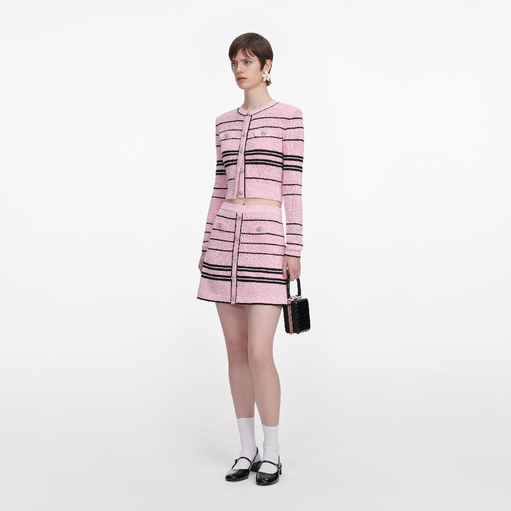 Self Portrait Pink Stripe Knit Mini Skirt CLOTHING