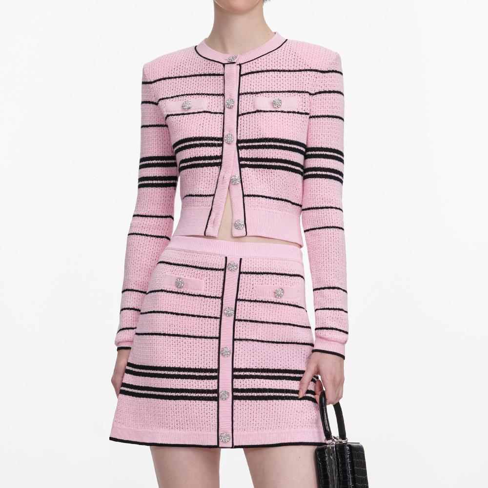 Self Portrait Pink Stripe Knit Mini Skirt CLOTHING