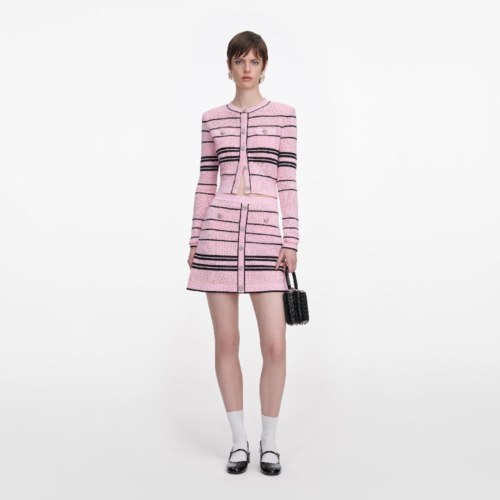 self portrait Pink Stripe Knit Mini Skirt CLOTHING