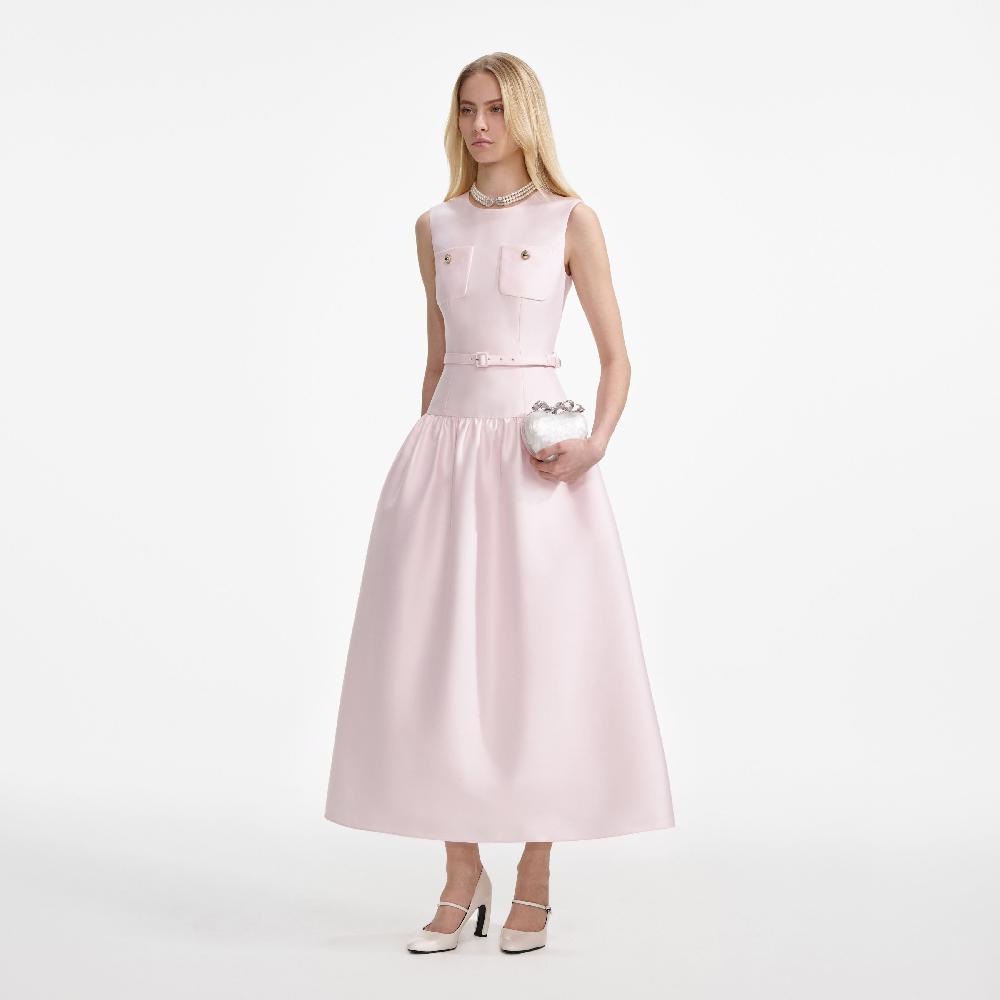 Self Portrait Pink Taffeta Midi Dress CLOTHING