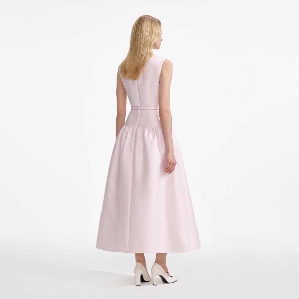 Self Portrait Pink Taffeta Midi Dress CLOTHING