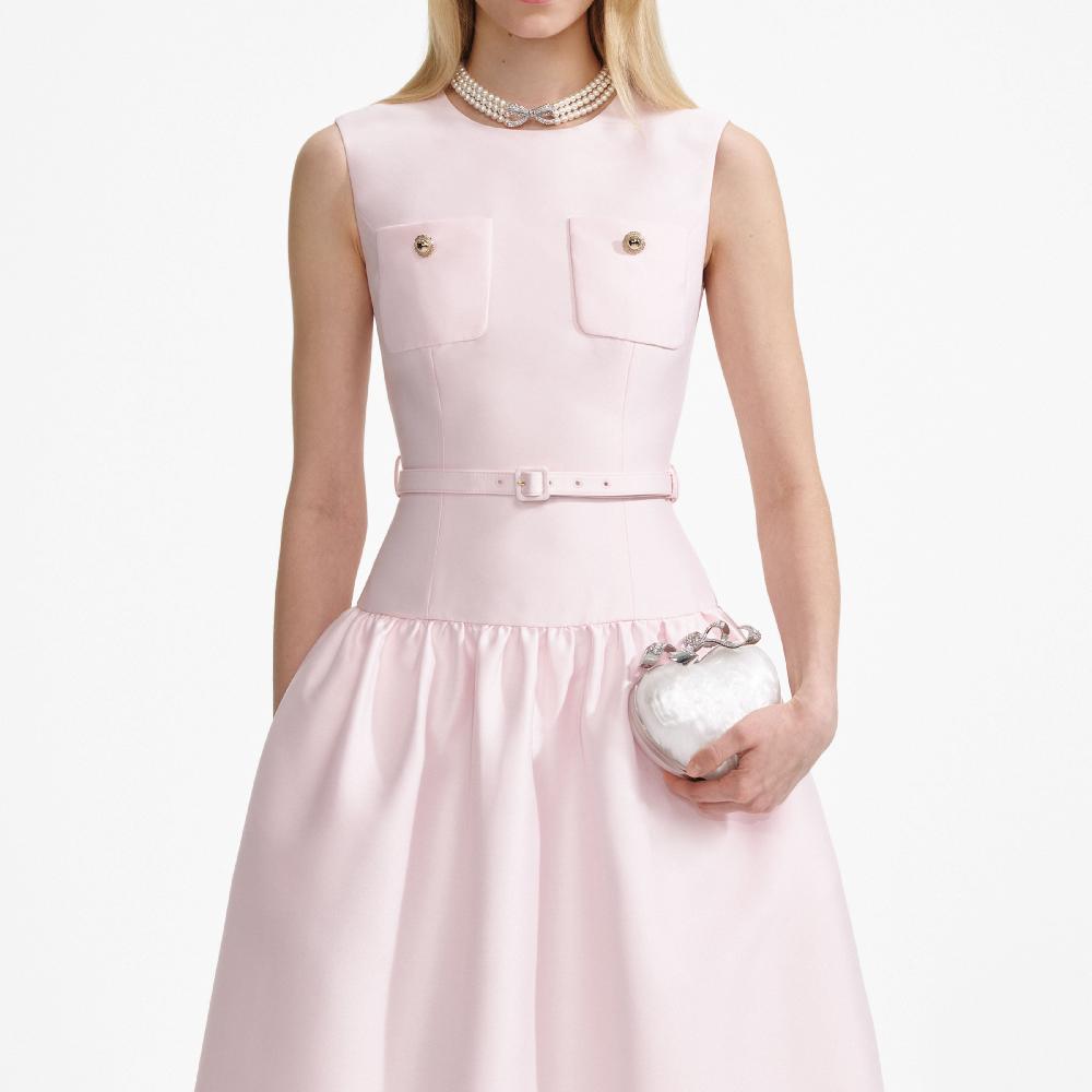 Self Portrait Pink Taffeta Midi Dress CLOTHING