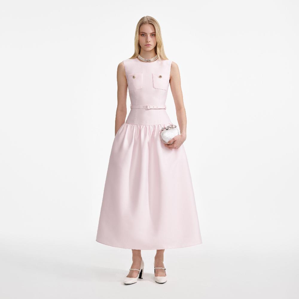 self portrait Pink Taffeta Midi Dress CLOTHING