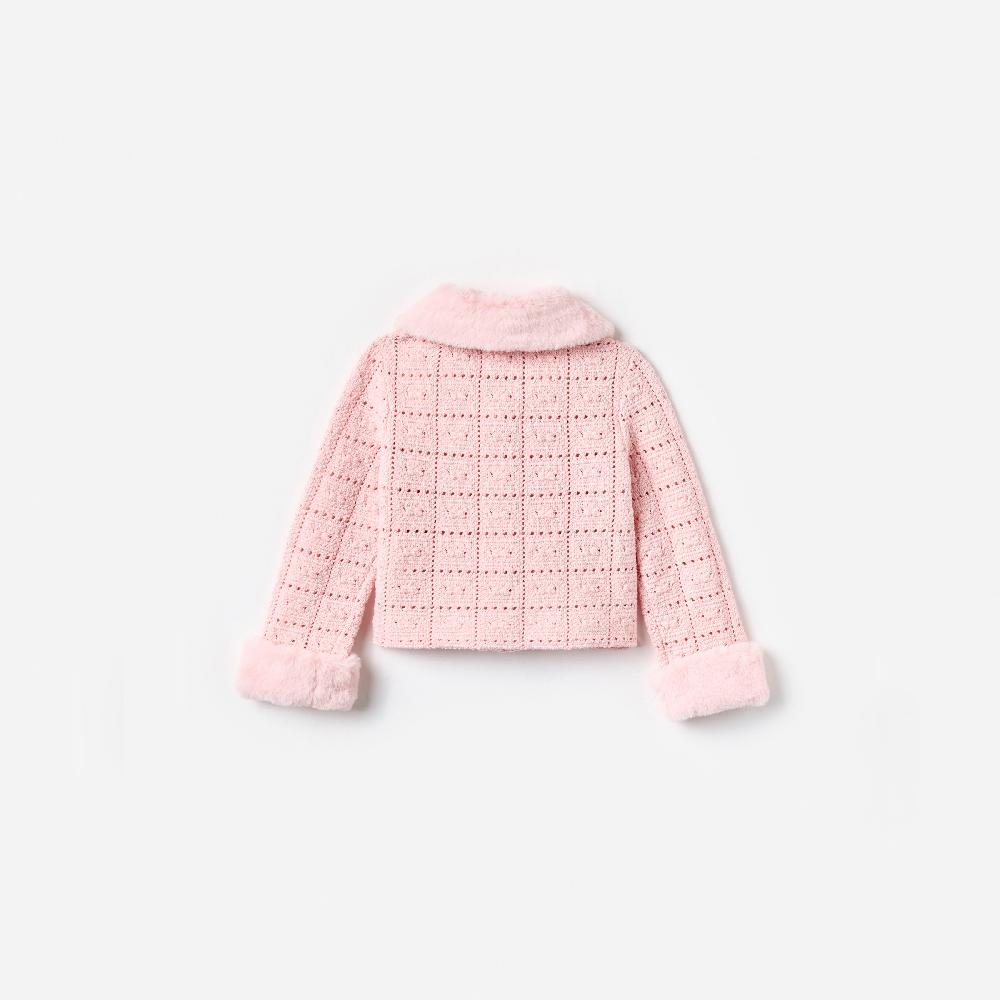 Self Portrait Pink Textured Knit Fur Cardigan KIDS