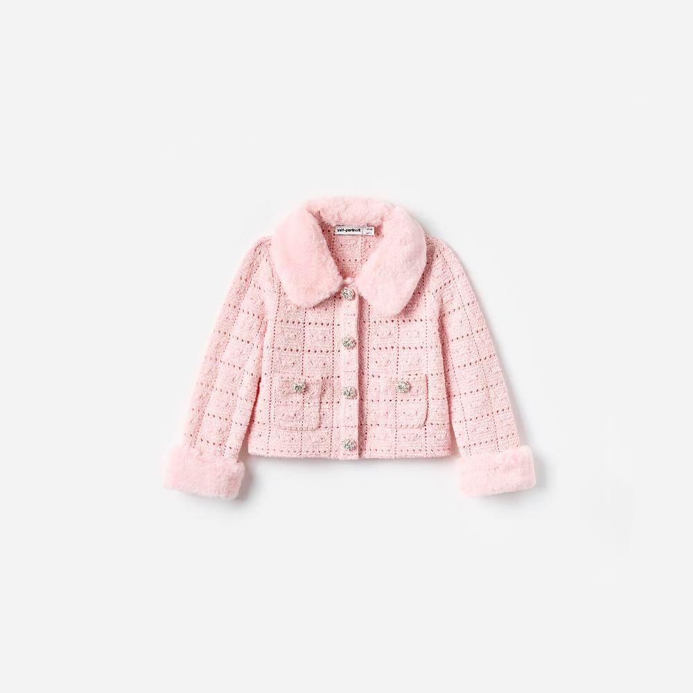 self portrait Pink Textured Knit Fur Cardigan KIDS