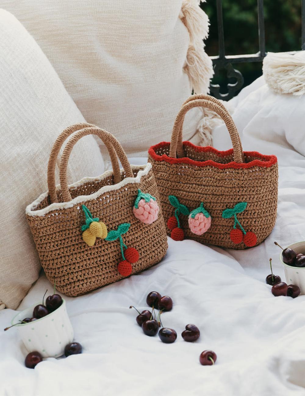 Self Portrait Raffia Cherry Tote Bag KIDS