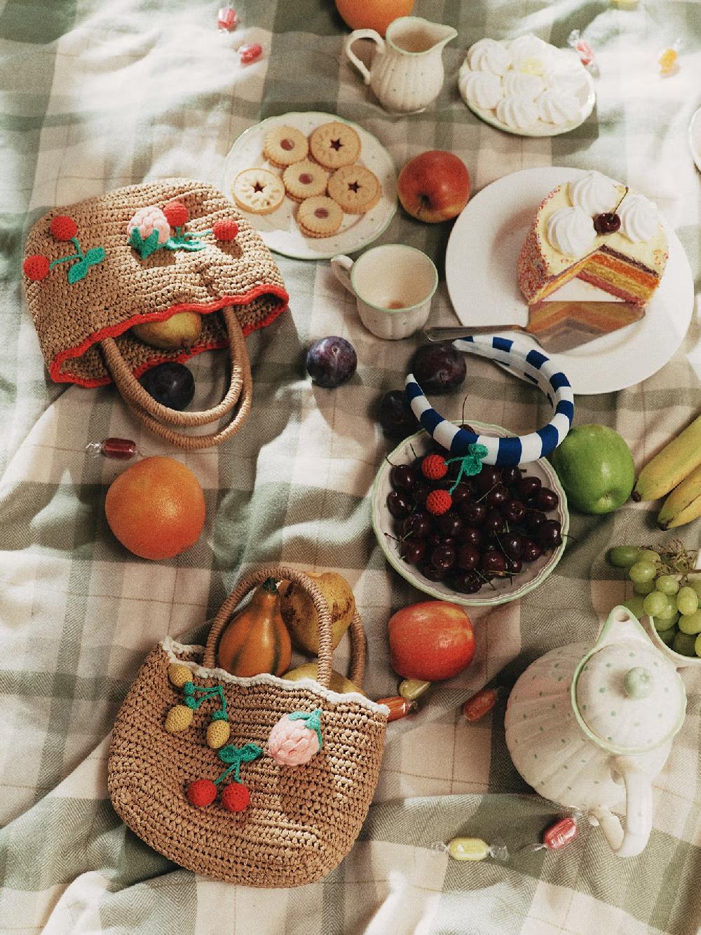 Self Portrait Raffia Fruit Tote Bag KIDS