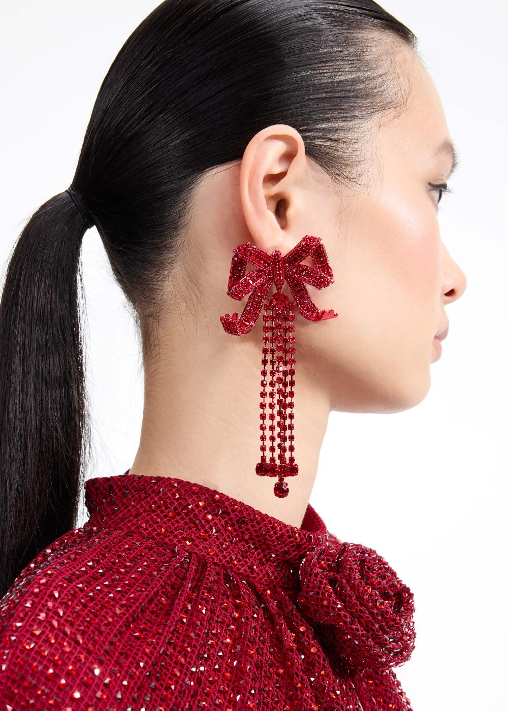 Self Portrait Red Bow Diamante Earrings JEWELLERY